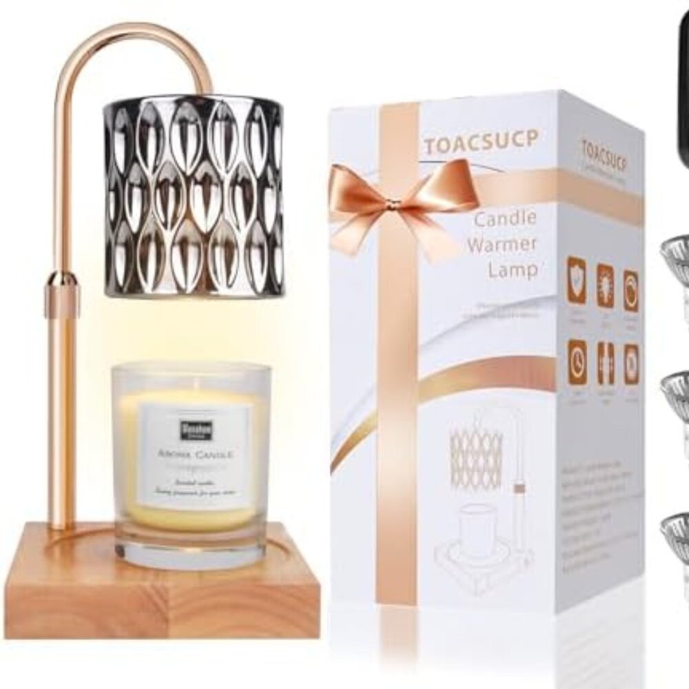 Candle Warmer Lamp with 3 Bulbs, Adjustable Height Dimmable Candle Warmer